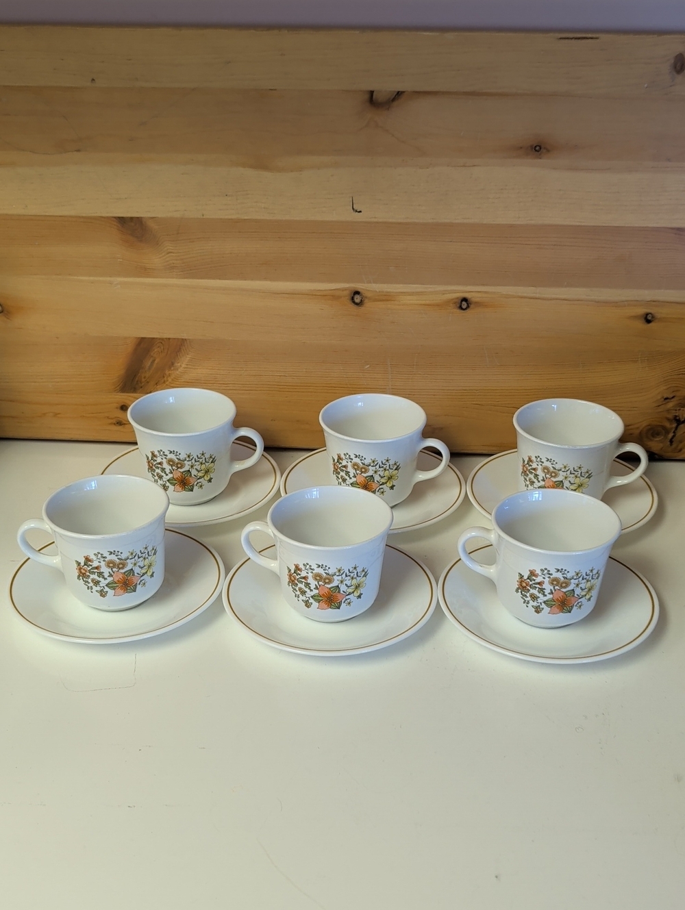 VTG. 1970,Set of 6 Corelle 'Indian Summer " 6 Coffee/Tea Cups and 6 Saucers. USA